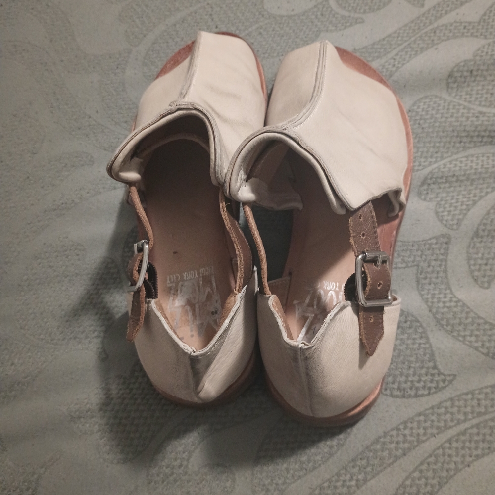 Cream and Tan Buckle Slip-On Shoes
